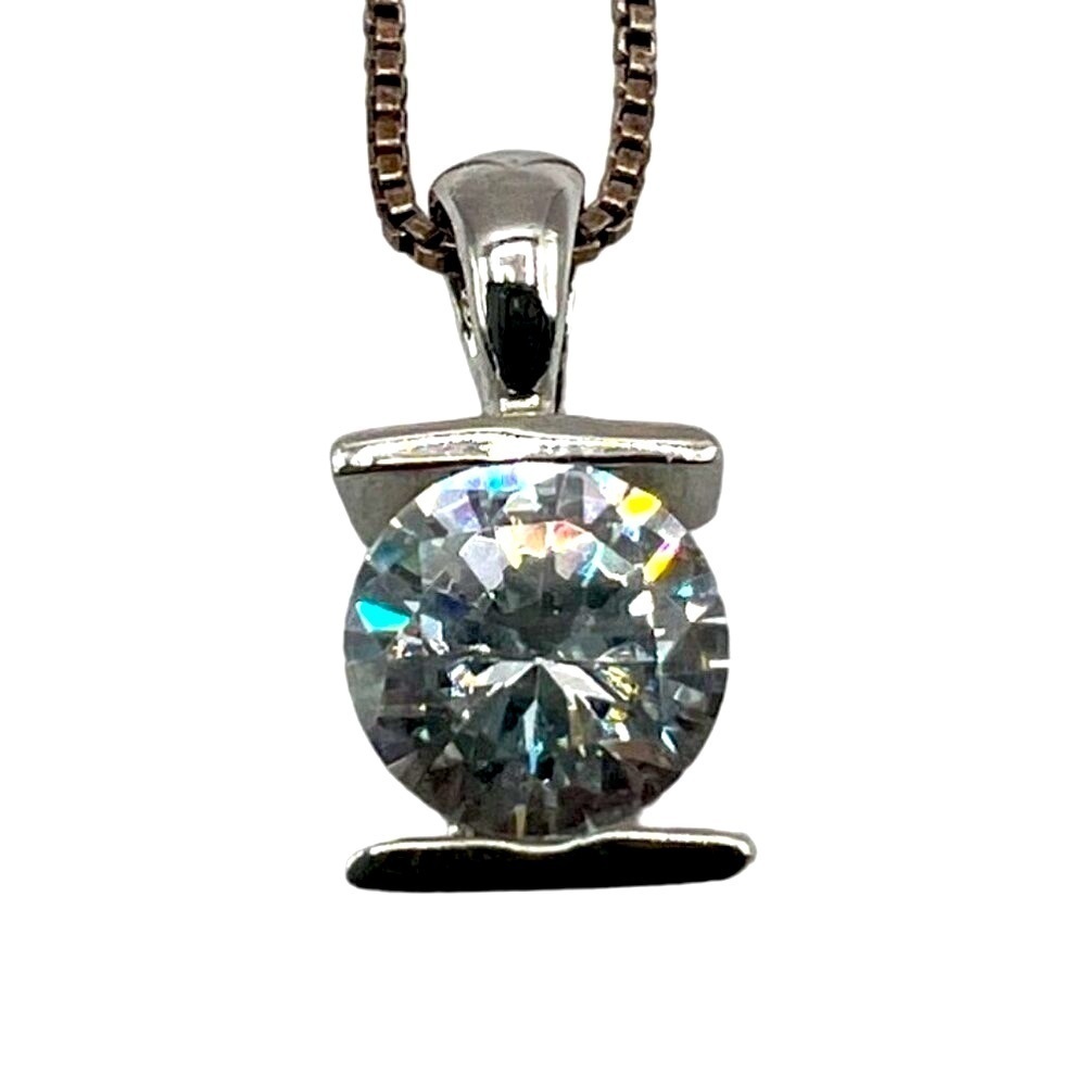 Italian 925 Sterling Necklace With Sterling Cubic Zirconia Solitaire Pendant. - Picture 10 of 10